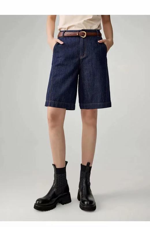 F040506春夏新款水洗麻牛仔混纺高腰阔腿五分牛仔裤 商品图4