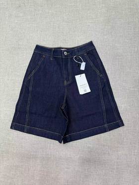 F040506春夏新款水洗麻牛仔混纺高腰阔腿五分牛仔裤