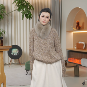 04-2潘依绣丁丁宠粉 兔绒羊毛花纱慵懒风粗针长袖针织毛衣 L2717