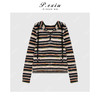 04-2潘依绣丁丁宠粉复古磨毛撞色条纹半拉链连帽长袖卫衣M9116 商品缩略图1