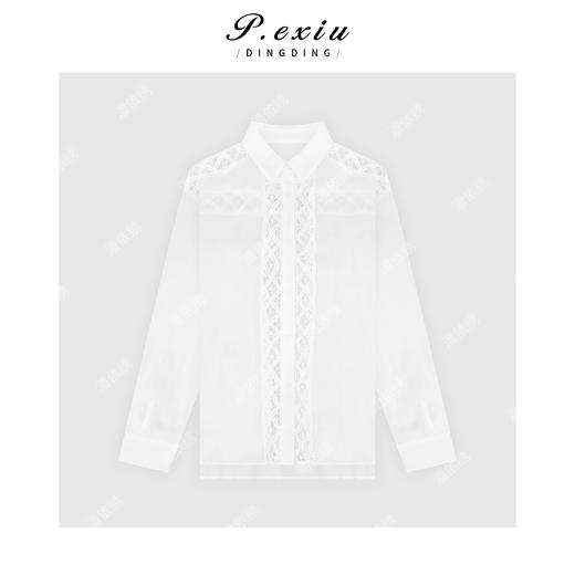 04-2潘依绣丁丁宠粉【悠长夏日】麻料复古浪漫镂空拼接长袖衬衫M8108 商品图0