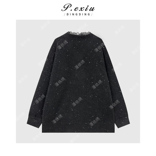 04-2潘依绣丁丁宠粉 羊毛高级感细闪亮片拼接蕾丝V领长袖针织上衣M9176 商品图2