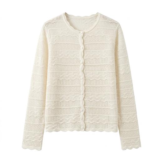 100%Baby小山羊绒~圆领镂空羊绒开衫女百搭针织外套BABY260618 商品图3