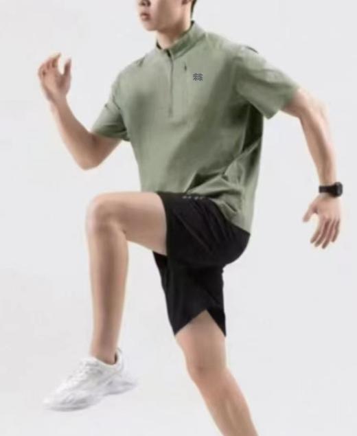 F040525无痕全压胶立领速干户外半拉链口带运动速干T恤短袖 商品图4