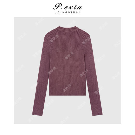 04-2潘依绣丁丁宠粉羊毛竖坑条双拉链修身显瘦圆领长袖针织开衫Q46987 商品图1