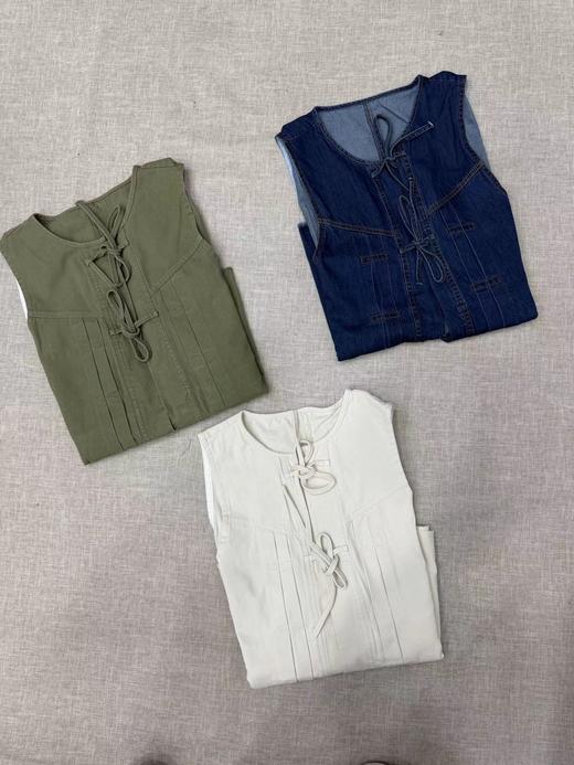 F040502春夏新款复古系带毛边牛仔无袖马甲新中式通勤外搭上衣 商品图1