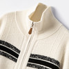 翻领条纹~山羊绒撞色条纹双拉链半高领羊绒针织开衫R260587 商品缩略图1