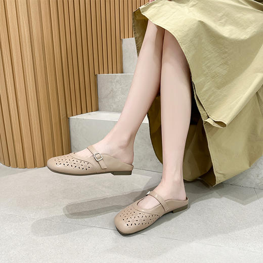 镂空单鞋春季新款复古平底芭蕾鞋女浅口低跟一字带镂空单鞋9315 商品图2