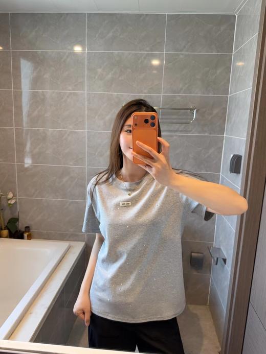 F040507日常简约休闲通勤重工烫钻圆领正肩版型短袖T恤 商品图6