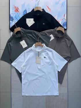 F040525无痕全压胶立领速干户外半拉链口带运动速干T恤短袖