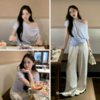森马T恤女夏季短款荡领分割褶皱修身连肩袖开叉衣服2026新款上衣 商品缩略图4