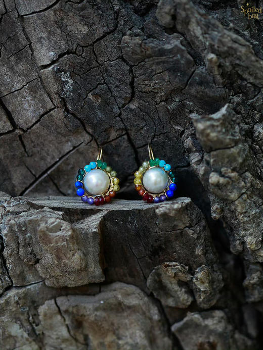 彩虹珍珠耳夹 商品图0