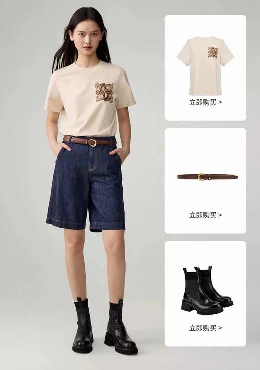 F040506春夏新款水洗麻牛仔混纺高腰阔腿五分牛仔裤 商品图2