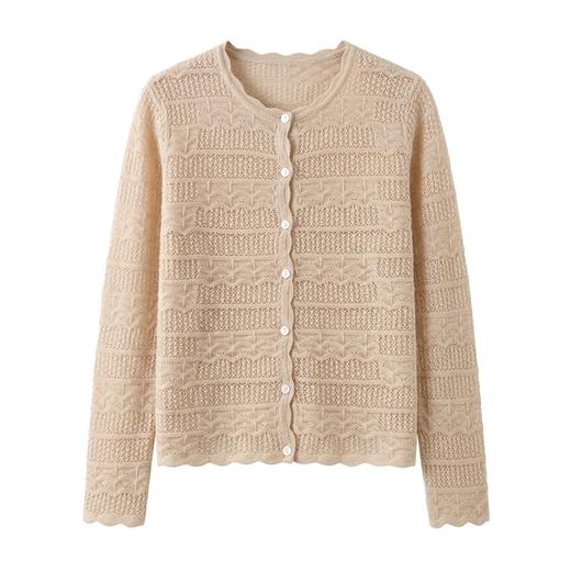 100%Baby小山羊绒~圆领镂空羊绒开衫女百搭针织外套BABY260618 商品图4