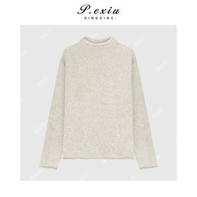 04-2潘依绣丁丁宠粉 马海毛羊毛自然卷边宽松圆领长袖针织上衣Q41549