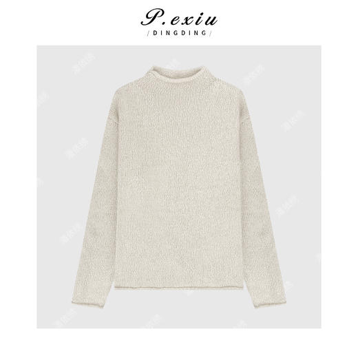 04-2潘依绣丁丁宠粉 马海毛羊毛自然卷边宽松圆领长袖针织上衣Q41549 商品图0