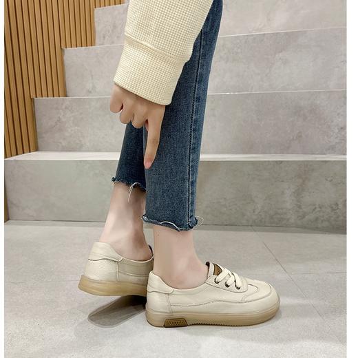 新品2026头层牛皮休闲单鞋韩版系带懒人小白鞋果冻底妈妈鞋58005 商品图2