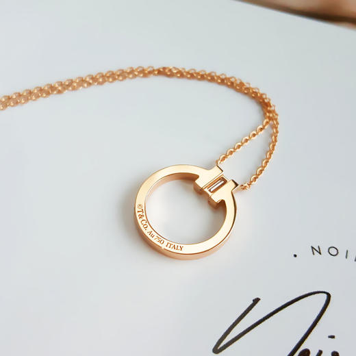 【95新】Tiffany & Co.蒂芙尼Tiffany T 系列玫瑰金满钻方钻圆形项链 链长约45.5cm女士230326NJS09 商品图5