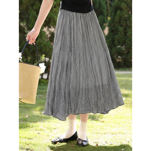 鹿向南【0407/20:00新品】黑色格子半身裙 商品图2