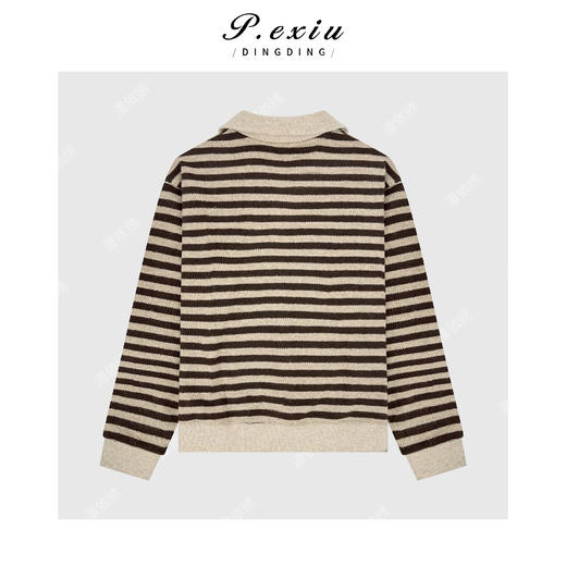 04-2潘依绣丁丁宠粉慵懒风撞色条纹宽松半拉链立领长袖针织上衣Q69314 商品图1