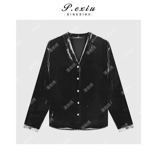 04-2潘依绣丁丁宠粉【质感丝绒】人丝丝绒高级感优雅气质长袖衬衫W-63446 商品图1