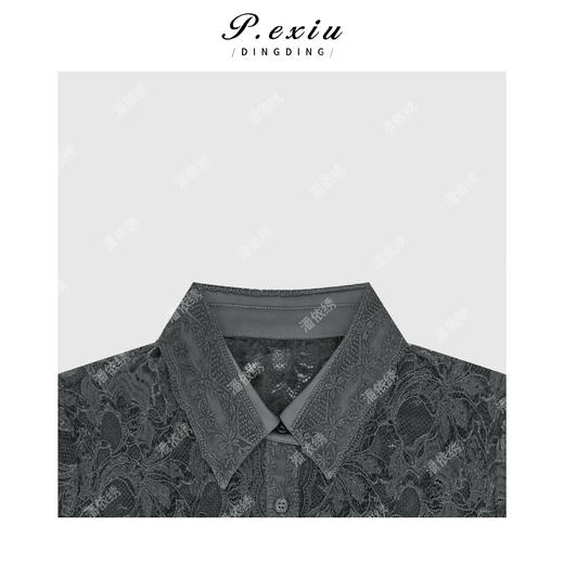 04-2潘依绣丁丁宠粉 高级感气质蕾丝植绒网纱拼接翻领长袖衬衫M9164 商品图2