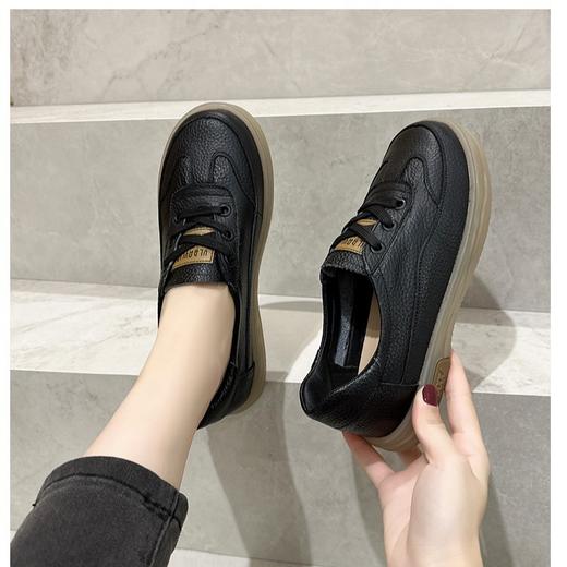 新品2026头层牛皮休闲单鞋韩版系带懒人小白鞋果冻底妈妈鞋58005 商品图3