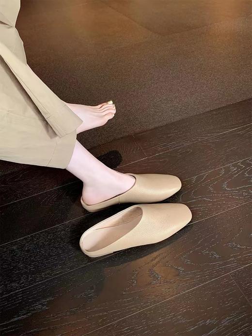 F040514纹小牛皮方头亲肤透气适配通勤休闲慵懒平底鞋 商品图4