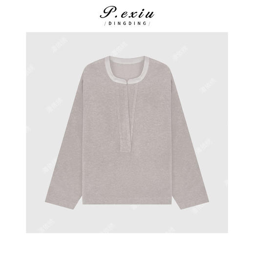04-2潘依绣丁丁宠粉人丝气质通勤绒面深V领宽松廓形长袖卫衣M9207 商品图0