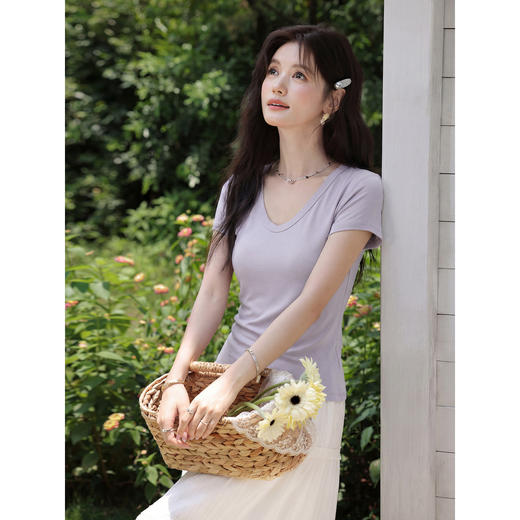 鹿向南【0407/00:00新品】浅紫色T恤 商品图2