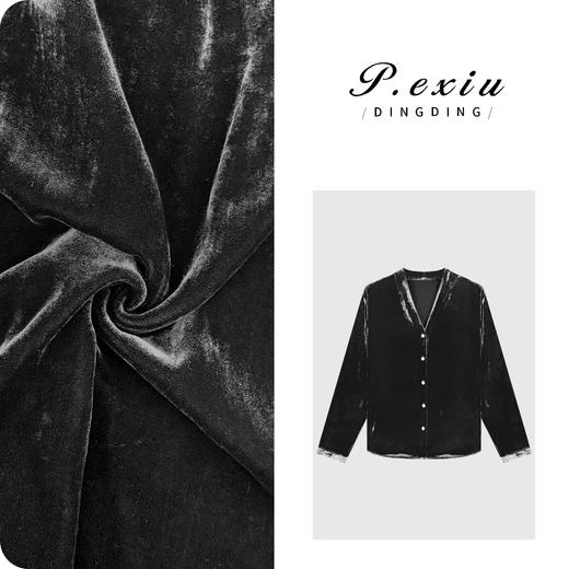 04-2潘依绣丁丁宠粉【质感丝绒】人丝丝绒高级感优雅气质长袖衬衫W-63446 商品图0