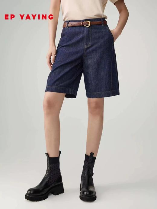 F040506春夏新款水洗麻牛仔混纺高腰阔腿五分牛仔裤 商品图9