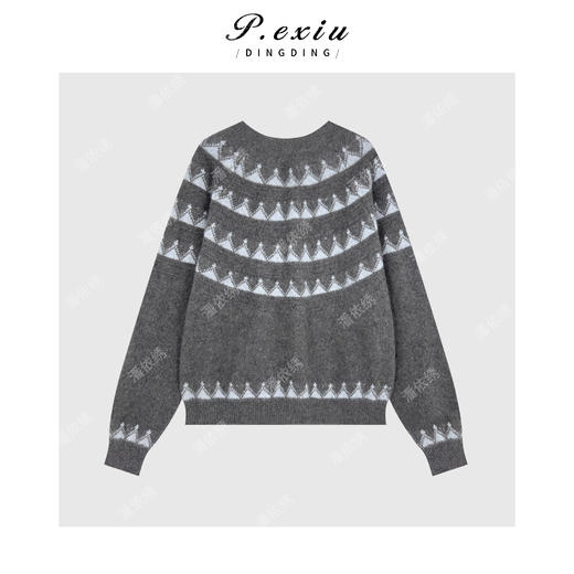 04-2潘依绣丁丁宠粉浣熊绒绵羊毛复古费尔岛提花圆领长袖针织上衣Q25971 商品图2