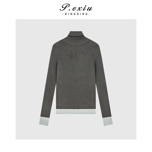 04-2潘依绣丁丁宠粉 羊毛撞色修身显瘦百搭高领长袖针织上衣D431 商品图1