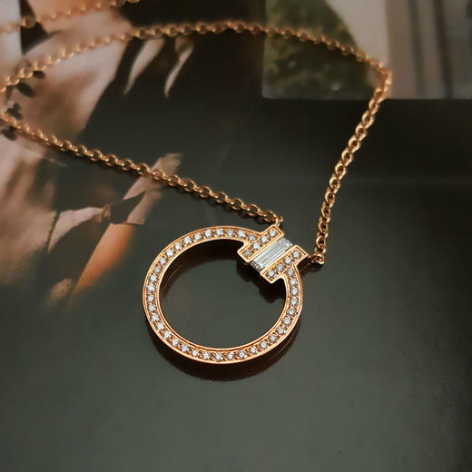 【95新】Tiffany & Co.蒂芙尼Tiffany T 系列玫瑰金满钻方钻圆形项链 链长约45.5cm女士230326NJS09 商品图3