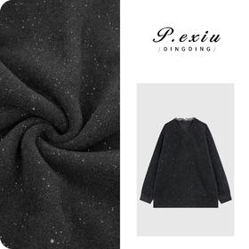 04-2潘依绣丁丁宠粉 羊毛高级感细闪亮片拼接蕾丝V领长袖针织上衣M9176