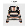 04-2潘依绣丁丁宠粉复古磨毛撞色条纹半拉链连帽长袖卫衣M9116 商品缩略图2