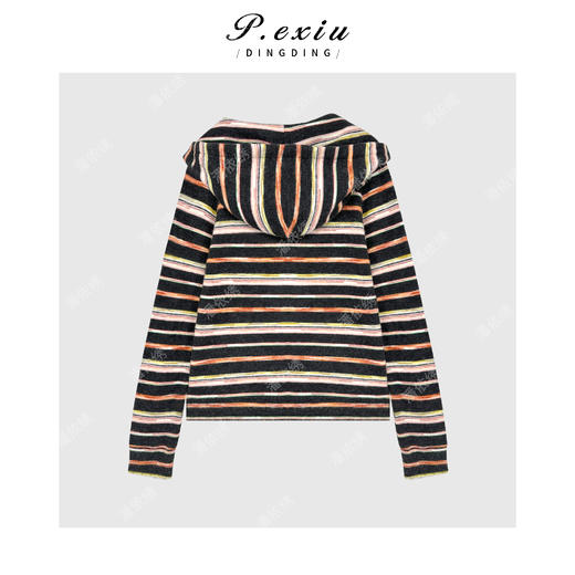 04-2潘依绣丁丁宠粉复古磨毛撞色条纹半拉链连帽长袖卫衣M9116 商品图2