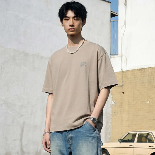 DRONKOO 2026 圆领左胸刺绣字母微阔短袖T恤 商品图1