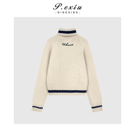 04-2潘依绣丁丁宠粉 100%羊毛韩系厚重撞色条纹高领长袖针织上衣Q86523 商品图0