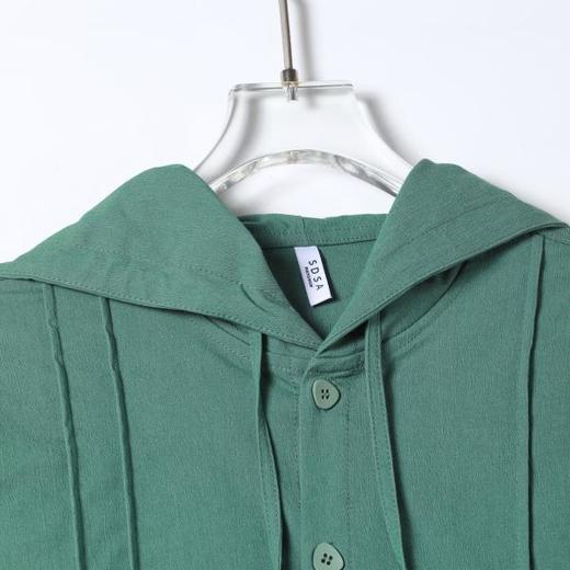 SDSA男装2026新款高贵轻奢日系褶皱刺绣纯色连帽长袖衬衫百搭舒适 商品图2