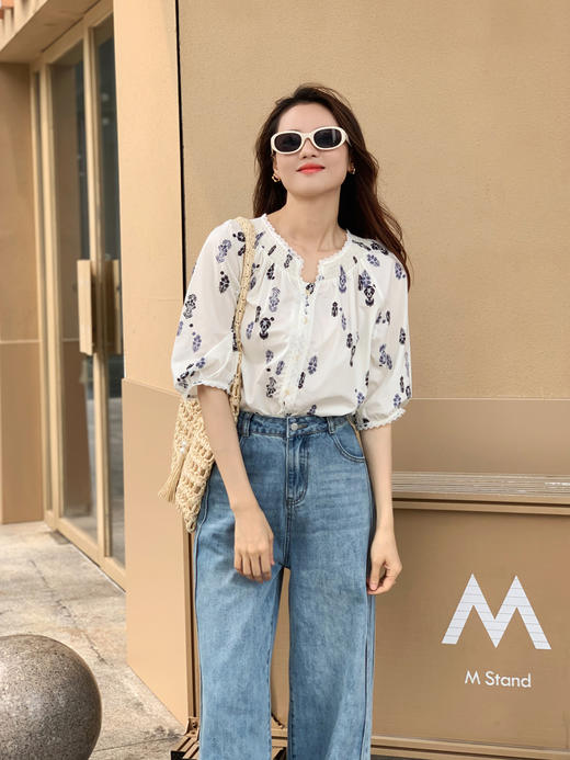 【百图lulu定制】【西西里衬衫】度假氛围感 南法花纹 灯笼袖 松弛感衬衫 商品图1