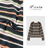 04-2潘依绣丁丁宠粉复古磨毛撞色条纹半拉链连帽长袖卫衣M9116 商品缩略图0