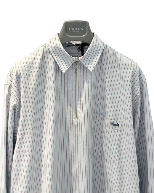 女款半拉链条纹长袖衬衫la020 商品图2