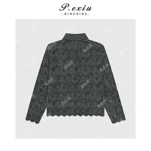 04-2潘依绣丁丁宠粉 高级感气质蕾丝植绒网纱拼接翻领长袖衬衫M9164 商品图1