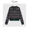 04-2潘依绣丁丁宠粉 100%羊毛复古假两件撞色条纹减龄V领长袖针织开衫Ss061 商品缩略图1