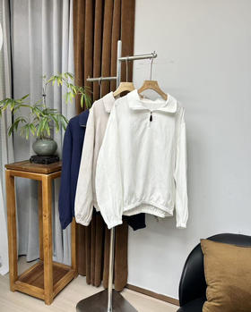 JI简轻奢进口亚麻半拉链立领宽松轻薄卫衣款外套
