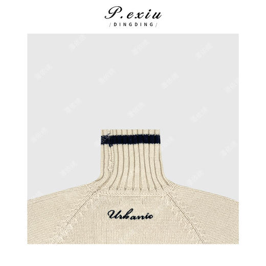 04-2潘依绣丁丁宠粉 100%羊毛韩系厚重撞色条纹高领长袖针织上衣Q86523 商品图2