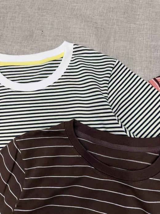 F040509夏季新款复古撞色条纹棉质圆领休闲短袖T恤 商品图4
