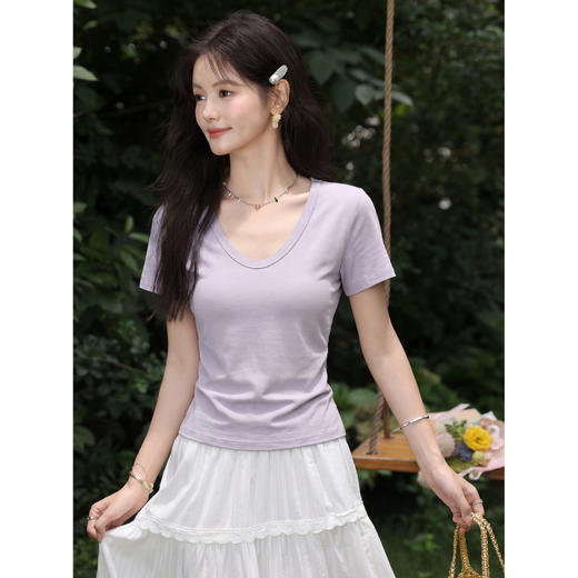 鹿向南【0407/00:00新品】浅紫色T恤 商品图0